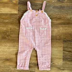 Easter, pink and white overalls